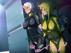 2010s 2boys 2girls akira_yamamoto blonde_hair bodysuit breasts censored dark-skinned_female dark_skin female from_behind human light-skinned_female light_skin long_hair male multiple_boys multiple_girls pink_doragon sex silver_hair space_battleship_yamato space_battleship_yamato_2199 yuki_mori