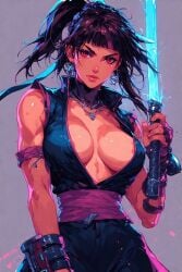 ai ai_generated breasts china female japan lady lady_ninja ninja pixel pixel_art pixel_tits sexy tits_out weapons