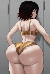 ai_generated armor big_ass black_hair bubble_butt hyper hyper_ass jay-marvel_(ai_generated) locker_room looking_back massive_ass ruby_rose rwby silver_eyes small_breasts thick_thighs underwear