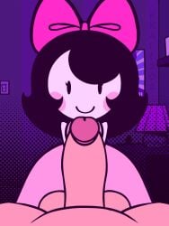 1boy 1girls beat_banger beat_banger_(friday_night_funkin) big_bow big_penis black_hair blush bow cute female female_focus friday_night_funkin friday_night_funkin_(twinsomnia) friday_night_funkin_mod girl_(sock.clip) innocent innocent_smile male penis pink_bow pink_dress pkalt202 twinsomnia updated_version