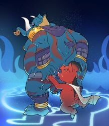 1_eye anal anus argon_vile ass atlus backsack balls body_hair cape clothing dickbutt domestic_pig duo elephant elephantid genitals girimekhala_(megami_tensei) hairy_balls hi_res kneeling male male/male mammal megami_tensei meme mostly_nude oral perineum proboscidean proboscis_(anatomy) rimming sega sex size_difference spread_anus spreading suid suine sus_(pig) tattoo trunk_(anatomy) tusks