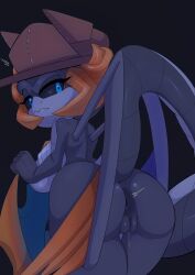 2023 absurd_res anthro anus ass big_ass big_breasts big_butt black_background black_sclera blue_eyes bodily_fluids breasts clothing curvy_figure dragon dripping fan_character female female_anthro genital_fluids genitals hat hat_only headgear headgear_only headwear headwear_only hereapathy hi_res horn hourglass_figure looking_at_viewer looking_back mostly_nude multi_horn mythological_creature mythological_scalie mythology orange_horn plump_labia portrait presenting presenting_anus presenting_hindquarters presenting_vulva pussy raised_tail rear_view scalie sega simple_background snaggle_tooth solo sonic_(series) sonic_the_hedgehog_(series) standing tail thigh_gap three-quarter_portrait vaginal_fluid_drip vaginal_fluids vulva wings