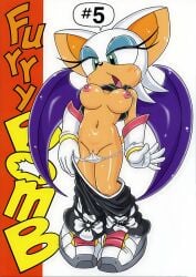 1girls anthro bat breasts comic female furry furry_bomb furry_bomb_factory gloves highres karate_akabon medium_breasts mitsuharu_takura panties_around_leg pants_down pussy rouge_the_bat rouge_the_rider sega shirt_lift sonic_(series) sonic_riders straight_hair tagme tojyo topless wings