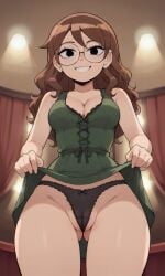 ai_generated ass bigmic145 breasts brown_hair cleavage dress female glasses julie_powers netflix nude panties scott_pilgrim scott_pilgrim_takes_off stripping tease teasing