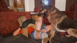 3d big_balls big_penis boxy_(fortnite) canine distracted fortnite futanari human_on_feral jpbtos licking licking_penis light_skin tagme video zoophilia
