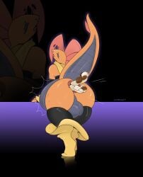 absurd_res anal anal_vore anthro anus ass balls belly big_balls big_belly cmitchell generation_5_pokemon genitals hi_res male nintendo orange_body orange_skin piercing pokemon pokemon_(species) red_eyes same_size_vore scrafty solo vore