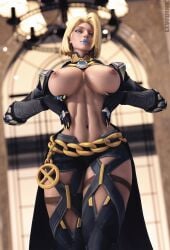 1girls 3d 3d_(artwork) abs belt big_breasts black_gloves blonde_hair blue_eyes blue_lipstick breastless_clothes breasts breasts_out chain_belt emma_frost emma_frost_(marvel_rivals) emma_frost_(x-revolution) female from_above gloves gold_collar hair_over_one_eye hip_vent large_breasts lewdink linea_alba looking_at_viewer looking_down looking_down_at_viewer marvel marvel_rivals mature_female milf navel nipples paid_reward_available short_hair showgirl_skirt solo thigh_boots x-men