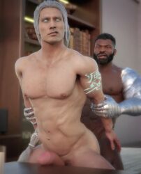 anal anal_sex anal_sex artist_request beard cybernetic_arm cybernetic_arms dark-skinned_male dark_skin fujin_(mortal_kombat) gay grabbing grabbing_from_behind interracial jax_briggs male male_only mortal_kombat mortal_kombat_11 muscular muscular_male netherrealm_studios white_eyes white_hair