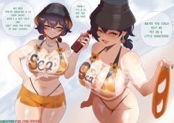 1girls absurdres alternate_costume ass belle_(summer_skies)_(zenless_zone_zero) belle_(zenless_zone_zero) big_ass big_thighs black_hat black_nails blue_hair bottle breasts bucket_hat dialogue female female_only gigantic_breasts green_eyes hair_ornament hand_on_own_hip hat highleg highleg_panties highres huge_breasts kokoe letter_hair_ornament looking_at_viewer massive_breasts medium_breasts nail_polish official_alternate_costume orange_shorts panties revealing_clothes see-through shirt short_hair shorts skimpy solo standing text thick_thighs thighs underwear voluptuous wide_hips zenless_zone_zero
