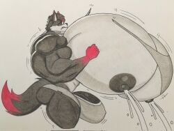 2025 anthro barely_contained barely_contained_penis big_muscles big_nipples big_pecs big_penis black_nipples black_penis bodily_fluids bulge canid canine clothing cnb2804 countershade_torso countershading fox genitals hi_res huge_muscles huge_pecs humanoid_genitalia humanoid_penis hyper hyper_moobs hyper_muscles hyper_pecs lactating male male_lactation mammal muscular nipples pecs penis projectile_lactation solo tearing_clothing torn_clothing