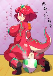 alternate_species anthro anus ass big_breasts big_butt blade_(xenoblade) blush boots boots_only breasts clothing crouching crown dinosaur egg female floor footwear footwear_only genitals green_markings hair headgear hi_res huge_breasts japanese_text long_tail looking_at_viewer mario_bros markings monolithsoft mostly_nude nintendo nude open_mouth pasties prehistoric_species pyra_(xenoblade) red_body red_eyes red_hair red_scales reptile scales scalie shoes short_hair side_view simple_background smile solo steam tail text tiara tonbi translation_request vulva wallpaper_(decoration) wood wood_floor xenoblade_(series) xenoblade_chronicles_2 yoshi
