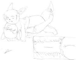 black_and_white blush closed_eyes eevee female knot male monochrome nintendo penetration pokemon pokemon_(species) scar sketch skyffan vaginal_penetration video_games vulpix