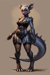 1girls ai_generated black_scales dominique_(scorpianpp) female lizard_girl nidoqueen original_character pokemon pokemon_(species) scorpianpp self_upload short_hair solo_female stable_diffusion white_hair