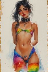 1boy 1femboy ai_generated blacker666 chastity chastity_cage choker cock_cage dark_hair femboy gay male male_only rainbow rainbow_clothing sissy solo tanned tanned_male tanned_skin twink yaoi
