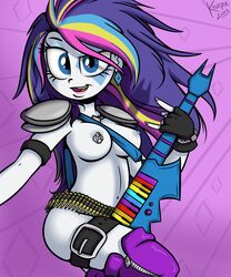 anthro belt blue_eyes breasts bullets diamond ear_piercing equestria_girls female friendship_is_magic gloves guitar hair human killryde multicolored_hair my_little_pony nipple_piercing nipples nude piercing rarity_(mlp) smooth_skin