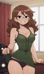 ai_generated ass bigmic145 breasts brown_hair cleavage dress female glasses julie_powers netflix nude panties scott_pilgrim scott_pilgrim_takes_off tease teasing