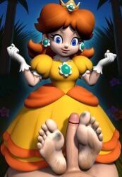 ai_generated barefoot dirty_feet feet female foot_fetish foot_play footjob happy human mario_(series) nintendo pov princess_daisy soles uncensored