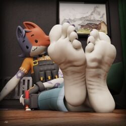 3d 3d_(artwork) anthro cate_meowdy_(fortnite) clothed collar digital_media_(artwork) epic_games feet feet_focus feline foot_fetish fortnite fortnite:_battle_royale humanoid humanoid_feet kenuwu looking_at_viewer multicolored_fur painting_(object) sitting solo solo_female