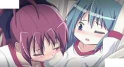 2girls animated breast_sucking female female_only hangaku miki_sayaka multiple_girls puella_magi_madoka_magica sakura_kyouko short_hair tagme yuri