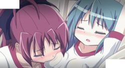 animated big_breasts breast_sucking breasts fangs female female_only hangaku miki_sayaka puella_magi_madoka_magica sakura_kyouko yuri