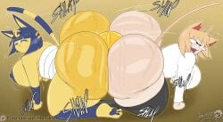 2025 2girls ahe_gao anal animal_crossing ankha ankha_(animal_crossing) anthro ass ass_jiggle ass_to_ass bandage big_areola big_ass big_breasts big_nipples bite biting_lip blue_hair blue_nipples bottom_heavy breasts clothing dark_nipples digital_media_(artwork) dildo domestic_cat double_dildo double_ended_dildo duo egyptian fat_ass felid feline felis female female/female fur furry hair hi_res huge_areolae huge_ass huge_nipples humanoid hyper hyper_ass jiggling leggings legwear lesbian_sex looking_back looking_pleasured mammal masterj291 neco-arc neco_arc nintendo oil oiled onomatopoeia open_mouth patreon sex_toy sextoy simple_background smile sound_effects tail text thick_thighs tsukihime type-moon yellow_background yellow_body yellow_fur yuri