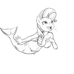 anthro anthrofied areola breasts bubble cutie_mark equine female friendship_is_magic gills hi_res horn mammal my_little_pony nipples nude poprocks pussy rarity_(mlp) sketch solo straight_hair underwater unicorn water webbed_hands