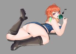 ass boots booty hololive hololive_english licking licking_lollipop lollipop looking_at_viewer oiled_ass peagade saliva saliva_drip seductive skirt sweat sweaty sweaty_ass sweaty_butt takanashi_kiara upskirt