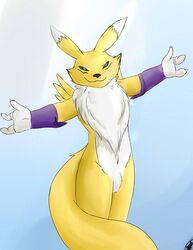 1boy anthro canine digimon fox free fur furry glove hug hugs looking_at_viewer male male_anthro male_only male_renamon renamon solo solo_male white_fur wiskar yellow_fur