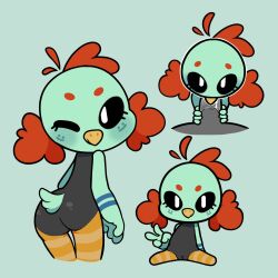 14_(srfrosho) anthro ass avian beak bedroom_eyes bird black_sclera blinking blush bodily_fluids breasts chicken clothed clothing disembodied_hair eyebrows fellatio female galliform gallus_(genus) genital_outline genitals gesture green_blush green_body grey_background hair hand_gesture hand_on_ass hand_on_butt hi_res looking_at_another looking_at_partner looking_at_viewer looking_back looking_up male narrowed_eyes nipples oral penile penis phasianid pseudo_hair red_crest red_eyebrows red_hair saliva saliva_on_penis seductive sex signature simple_background skin_tight_suit spread_legs spreading srfrosho tail tail_tuft tongue tongue_out topless tuft twintails v_sign white_eyes yellow_legs