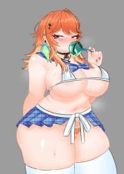 barely_clothed blush heart_pubes hololive hololive_english licking_lollipop lollipop peagade pussy saliva skirt sweat sweaty sweaty_body sweaty_breasts takanashi_kiara thick_thighs thighs