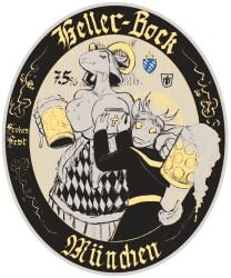 2024 5:6 alcohol alpha_channel anthro beer beverage bible big_breasts bovid breasts caprine clothed clothing container covering covering_breasts cross cup deer duo female german_text goat hi_res hladilnik holidays horn huge_breasts lager lucy_(hladilnik) male mammal mug simple_background smug text topless topless_anthro topless_female translated transparent_background