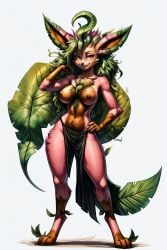 1girls ai_generated canid dog_girl female green_hair leafeon original_character pink_eyes pink_fur pokemon pokemon_(species) saffron_(scorpianpp) scorpianpp self_upload solo_female stable_diffusion