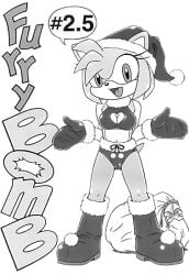 1girls amy_rose anthro boots bottomless christmas christmas_bag dialogue female fur furry furry_bomb furry_bomb_factory furry_only gloves hedgehog karate_akabon santa_bag santa_bikini santa_bra santa_costume santa_hat short_hair solo sonic_(series) standing tagme underwear