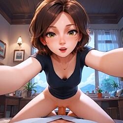 ai_generated aunt_cass big_hero_6 cowgirl_position erect_penis no_panties pussy thighs vaginal_penetration