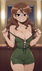 ai_generated ass bigmic145 breasts brown_hair cleavage dress female glasses julie_powers netflix nude panties scott_pilgrim scott_pilgrim_takes_off stripping tease teasing