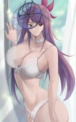 1girls alluring big_breasts bra calmgreentori cleavage fire_emblem fire_emblem_engage intelligent_systems ivy_(fire_emblem) lingerie nintendo panties pin_up purple_hair