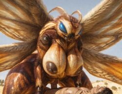 1boy 1girls ai_generated anthro blue_eyes breasts bug desert duo enormous_breasts female female_on_top gigantic_breasts godzilla_(series) godzilla_king_of_the_monsters huge_breasts human human_on_anthro insect_girl insect_wings insects interspecies kaiju large_breasts larger_female light-skinned_male light_skin lying_on_back male male/female mammal matronai_(artist) monster monster_girl moth mothra nipples outdoors penis penis_in_pussy sex size_difference smaller_male straight straight_sex toho vagina vaginal_penetration vaginal_sex wings