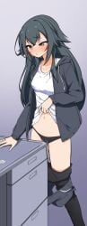 blush female_masturbation gakuen_idolmaster humping idolmaster luke_(b10a3123m) lukeskytera masturbation masturbation_through_clothing pussy_juice table table_humping tsukimura_temari