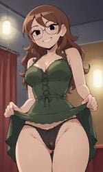 ai_generated ass bigmic145 breasts brown_hair cleavage dress female glasses julie_powers netflix nude panties scott_pilgrim scott_pilgrim_takes_off stripping tease teasing