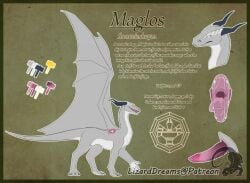 2020 bodily_fluids dragon erection feral genitals headshot_portrait horn maglos male model_sheet mythological_creature mythological_scalie mythology open_mouth penis portrait ridged_penis saliva scalie side_view solo text vauvenal_(artist) wings