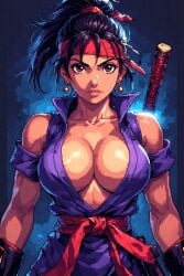 ai ai_generated breasts china female japan lady lady_ninja ninja pixel pixel_art pixel_tits sexy tits_out weapons