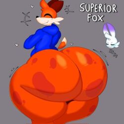 1boy 1girls 2025 anthro ass big_ass blue_shirt female fox fox_ears fox_tail furry gray_background hoodie lok_bunny lokbunny17 male oc orange_body orange_skin shorts soups_(superiorfox) twitter_username