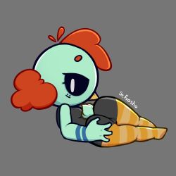 14_(srfrosho) anthro ass avian beak bedroom_eyes bird black_sclera blush breasts chicken clothed clothing disembodied_hair eyebrows female galliform gallus_(genus) genital_outline green_blush green_body grey_background hair hand_on_ass hand_on_butt hi_res looking_at_viewer looking_back narrowed_eyes nipples phasianid pseudo_hair red_crest red_eyebrows red_hair seductive signature simple_background skin_tight_suit solo spread_ass spread_butt spreading srfrosho tail tail_tuft tongue tongue_out topless tuft twintails white_eyes yellow_legs