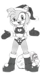 1girls amy_rose anthro boots bottomless christmas christmas_bag dialogue female fur furry furry_bomb furry_bomb_factory furry_only gloves hedgehog karate_akabon santa_bag santa_bikini santa_bra santa_costume santa_hat short_hair solo sonic_(series) standing tagme underwear