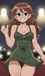 ai_generated ass bigmic145 breasts brown_hair cleavage dress female glasses julie_powers netflix nude panties scott_pilgrim scott_pilgrim_takes_off tease teasing