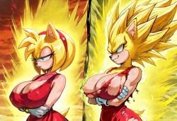 1girls 2koma ai_generated amy_rose aura bangs before_and_after big_breasts blonde_female blonde_hair blonde_hair_female breasts breasts_out bursting_clothes civitai_lora cleavage crossover crossover_transformation dragon_ball dragon_ball_daima electricity eyelashes female female_focus female_only gloves green_eyes green_eyes_female hair_bangs half-closed_eyes headband hedgehog hedgehog_ears hedgehog_girl hedgehog_humanoid illustrious_(stable_diffusion) large_breasts mobian mobian_(species) mobian_hedgehog nipples red_dress red_headband sega shounen_jump smirk solo solo_female solo_focus sonic_(series) sonic_(series) sonic_adventure sonic_the_hedgehog_(series) spiked_hair spiky_hair super_amy super_form super_saiyan super_saiyan_3 tagme tail toei_animation torn_clothes torn_clothing two_panel_image white_gloves yellow_aura yellow_fur