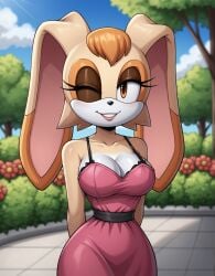 1girls ai_generated cleavage curvy dress female furry furry_female furry_only her_brother_drives_a_subaru huge_breasts mature_female mobian_(species) outdoors pink_dress rabbit_girl self_upload solo sonic_(series) sonic_the_hedgehog_(series) stable_diffusion vanilla_the_rabbit video_game_character wink