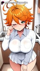 1girls 2025 ai_assisted ai_generated anime artist_name bangs big_breasts big_chest blush breast breasts bust busty chest classroom clothed_female collarbone desk emma_(the_promised_neverland) eyebrows_visible_through_hair female female_focus female_only green_eyes hi_res high_quality high_resolution highres indoors kitchen large_breasts looking_at_viewer messy_hair number_tattoo on_desk orange_hair patreon patreon_username pleated_skirt school_desk school_uniform shirt short_hair skirt skypassion solo stable_diffusion the_promised_neverland thick_thighs thighs tile_floor tiles toilet watermark white_shirt yakusoku_no_neverland