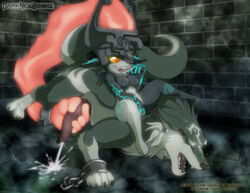 bestiality breasts cum cumming female hair hairjob imp_midna licking_fingers link long_hair male masturbation midna nek0gami nipples shackle the_legend_of_zelda tongue twilight_princess video_games wolf wolf_link