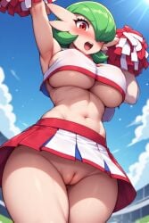 1girls ai_generated anthro cheerleader cheerleader_uniform female female_focus female_only furry game_freak gardevoir green_hair nintendo pokemon pokemon_(species) pussy self_upload solo solo_female solo_focus underboob
